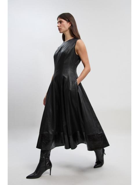 Faux Leather Croc Full Midi Dress