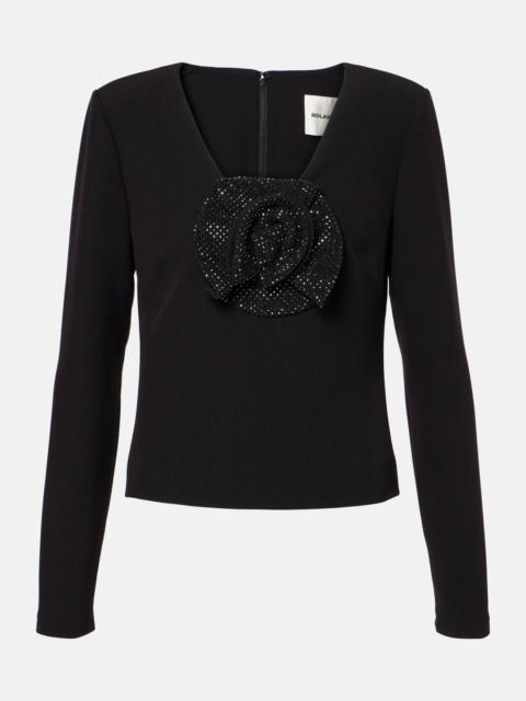 Floral-appliqué embellished crêpe top