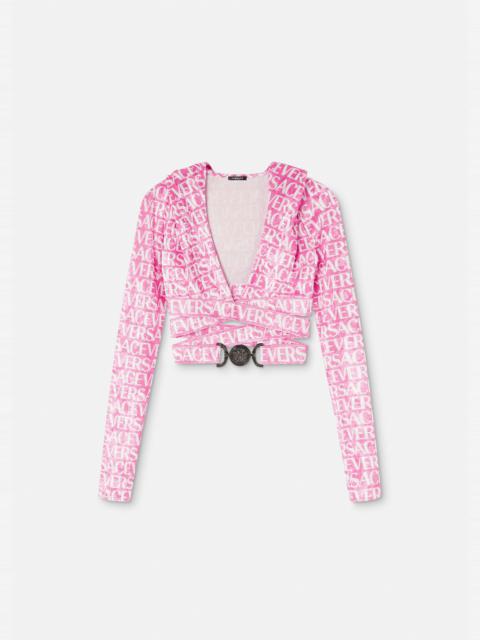 Versace Allover Velvet Crop Hoodie