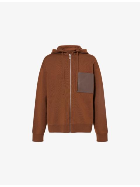 Leather Patch-Pocket Wool Hoody
