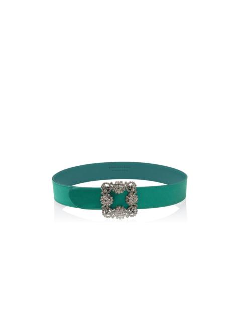 Green Satin Crystal Buckled Belt