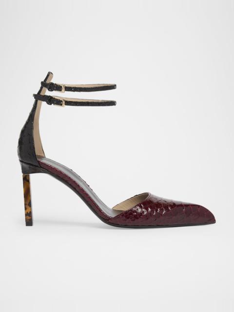 Python Stamped Leather Double Ankle Strap Pumps