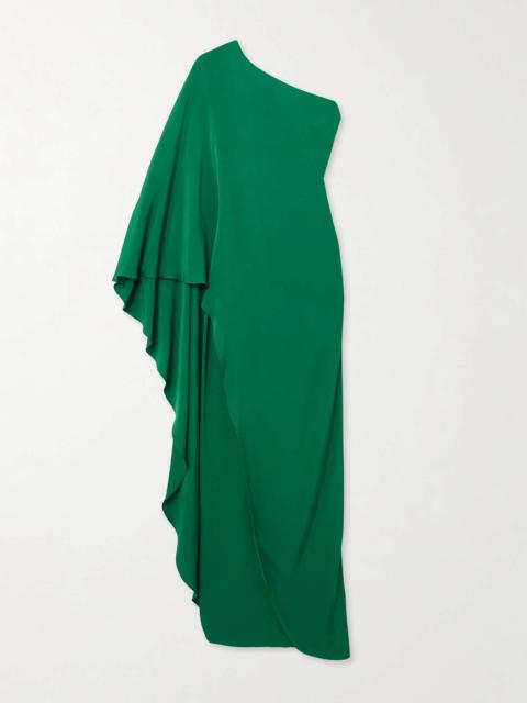 Asymmetric one-shoulder crepe dress Emerald