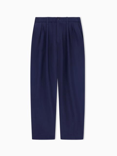 FADED VISCOSE TWILL TROUSERS WITH PLEATS