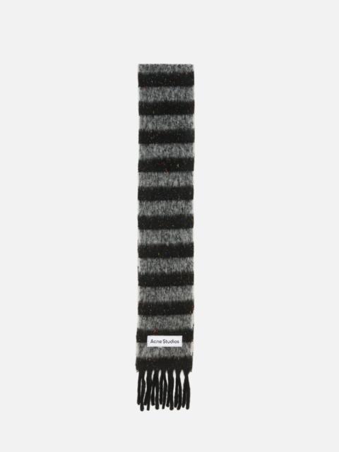 Fringed wool scarf - skinny - Black/grey