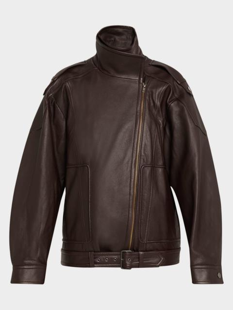 Oversized Leather Aviator Jacket