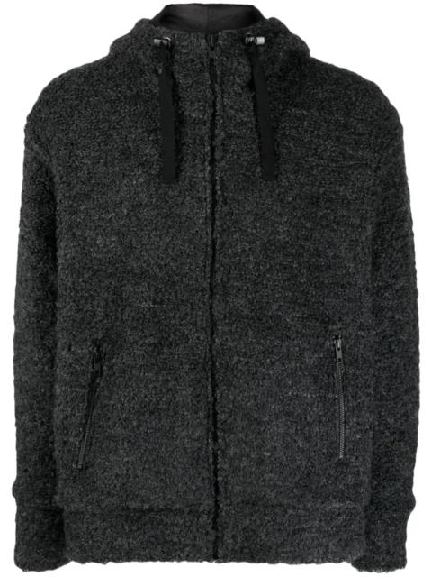 textured drawstring zipped hoodie