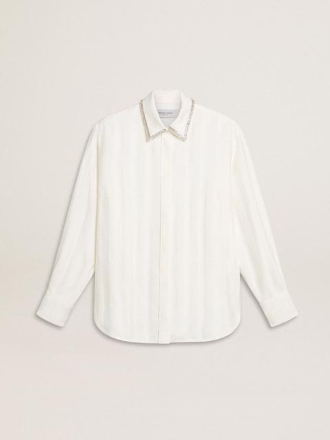 Women's shirt with a vertical striped pattern and crystal embroidery