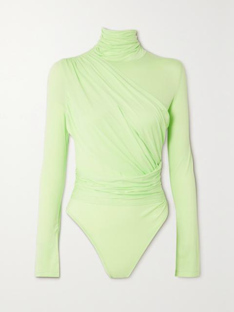 Patra Draped Neon Stretch-jersey Turtleneck Bodysuit
