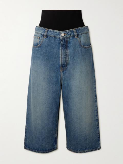 Jersey-trimmed Denim Shorts