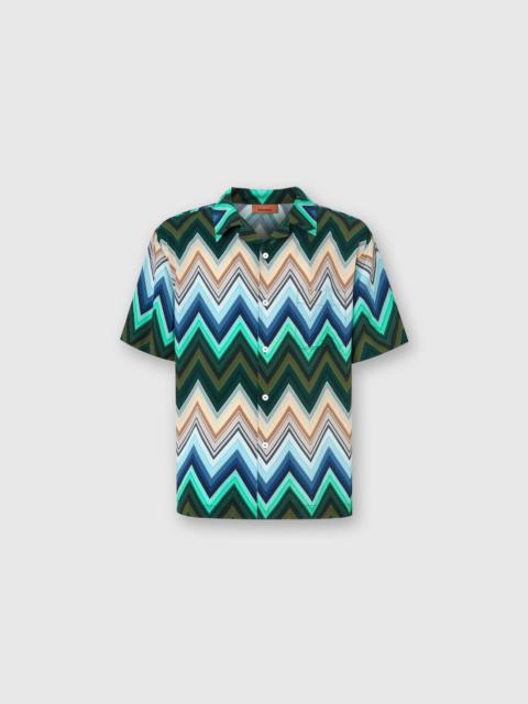 Viscose bowling shirt with macro zigzag and breast pocket