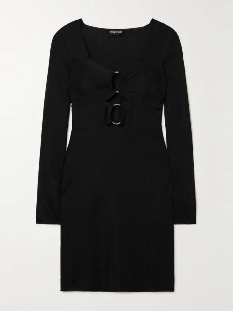 Cutout embellished stretch-knit mini dress