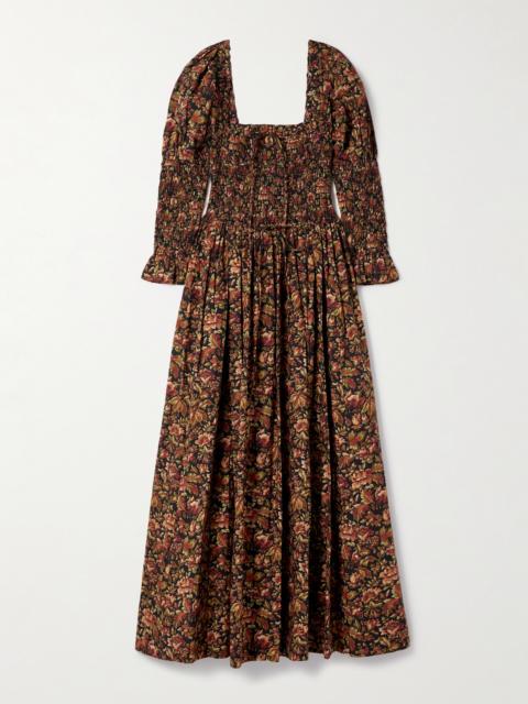 Bijou Shirred Floral-print Organic Cotton-voile Midi Dress