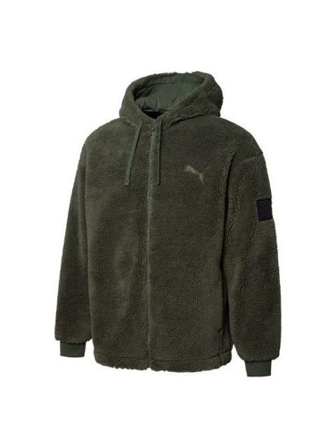 PUMA lamb's wool hooded Stay Warm Windproof logo Jacket Dark Green 535066-64
