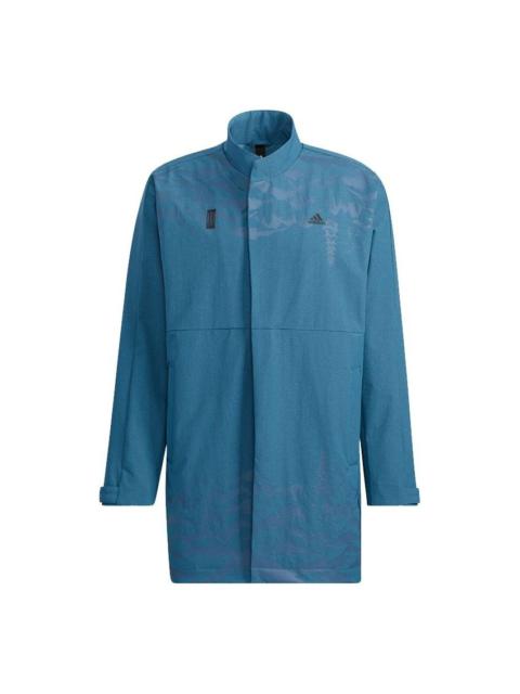 Men's adidas Wj Wv Long Jkt Martial Arts Series Pattern Mid-Length Stand Collar logo Jacket Sky Blue