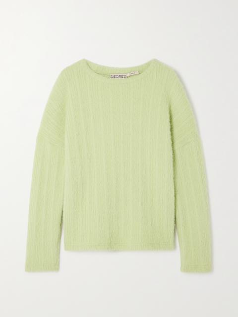 Mic Appliquéd Brushed Ribbed-knit Sweater