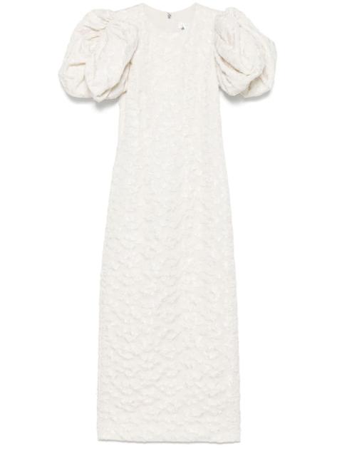 jacquard puff-sleeve midi dress