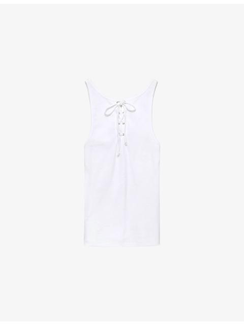 Lace-Up Triangle-Patch Cotton-Jersey Tank Top