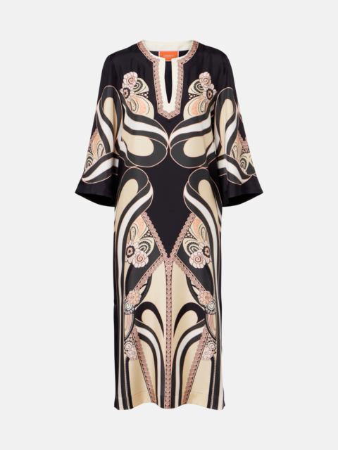 Printed silk twill kaftan