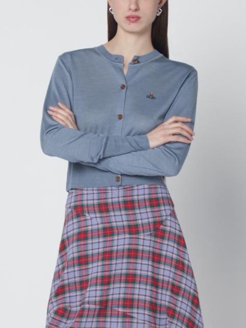 Ice-blue cropped wool and silk cardigan