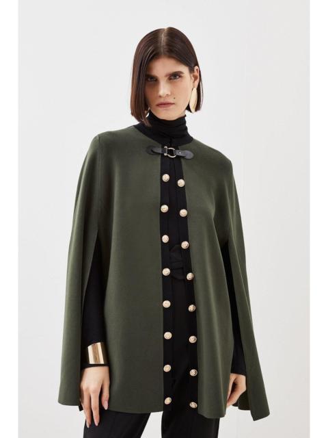 Viscose Blend Military Trim Knitted Cape