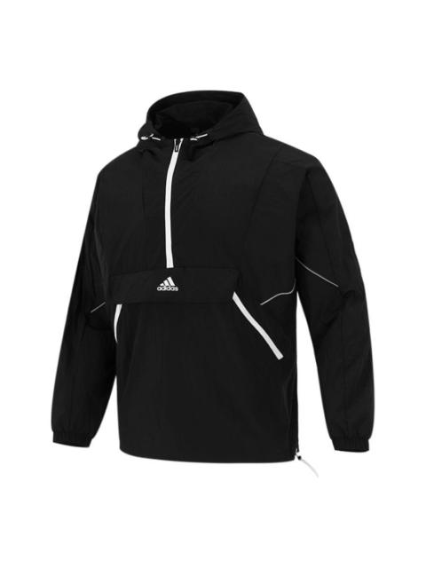 adidas Athleisure Casual Sports hooded Training Knit Jacket Black H40213