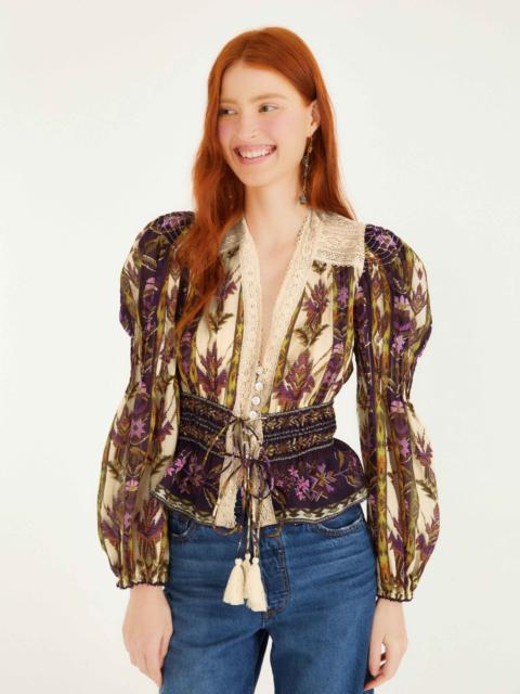 Sand Embroidered Tapestry Long Sleeve Blouse