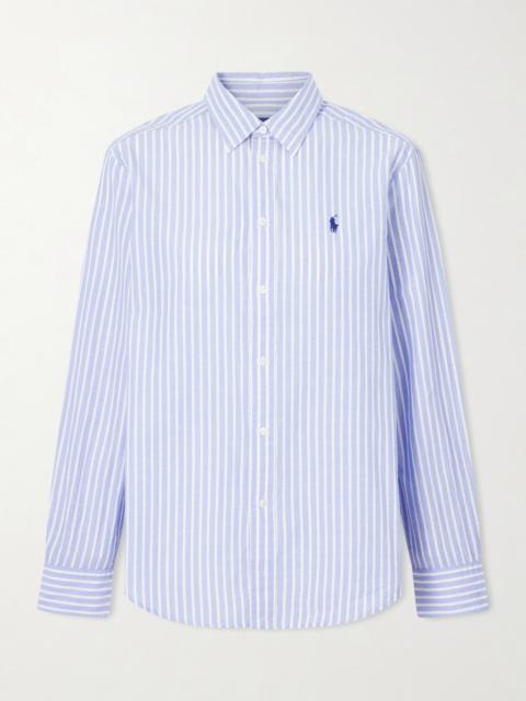 Embroidered Striped Cotton And Linen-blend Shirt
