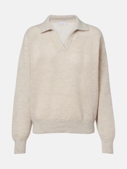 Open-knit polo sweater