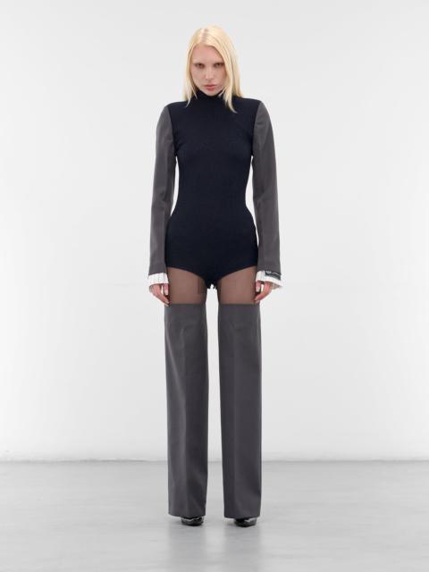 Gray Bi-Material Suit Bodysuit