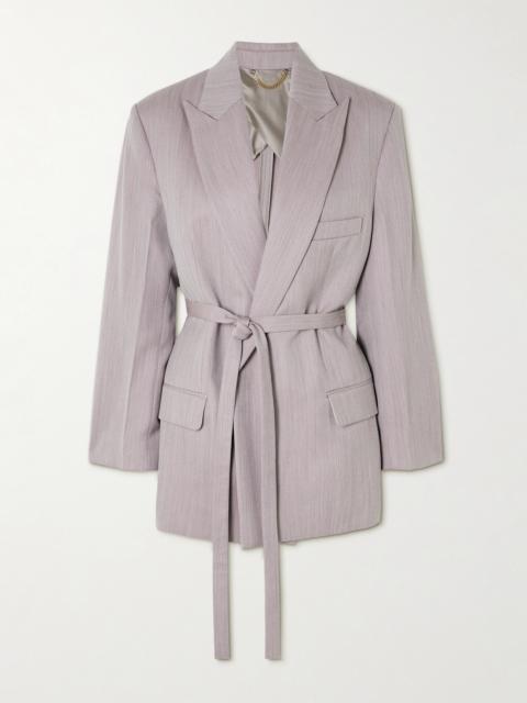 Belted Textured-wool Blazer