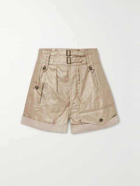 Buckled metallic linen shorts 