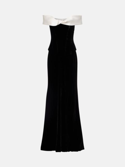 Off-shoulder velvet bustier gown