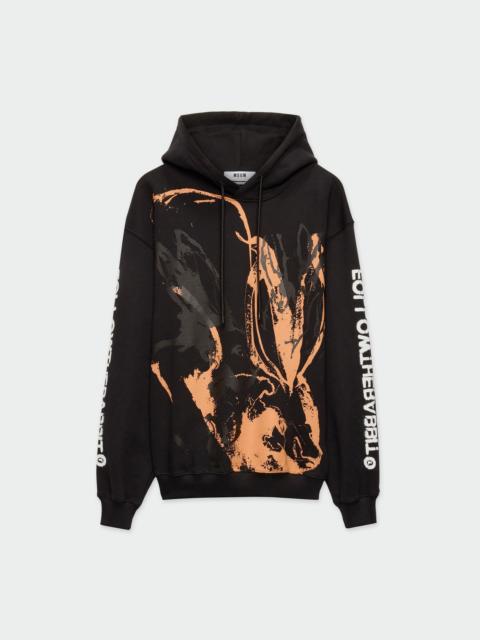 Black hoodie with "Sketched Bunnies" print
