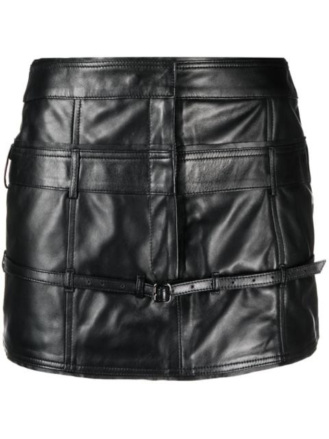 belted leather mini skirt