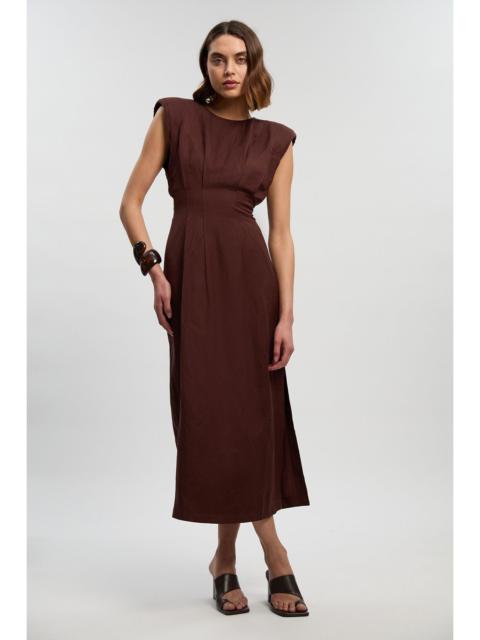 Viscose Linen Woven Pintuck Midi Dress