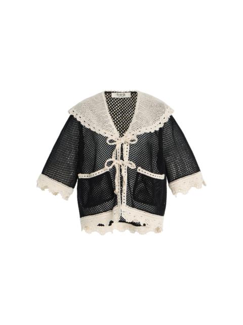 Kendall Crochet Tie-Front Top black