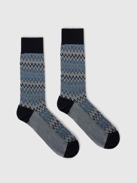 Mid-length cotton-blend socks with dégradé zigzag