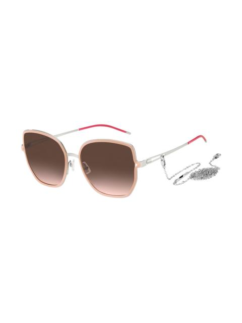 NUDE-FRAME SUNGLASSES WITH FORKED TEMPLES AND BRANDED CHAIN