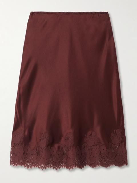 Elowette Lace-trimmed Silk-satin Midi Skirt