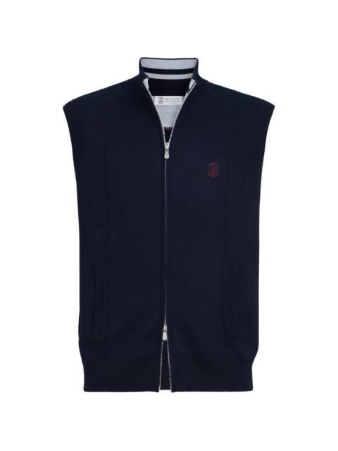 cotton and silk french-terry double-knit vest with logo