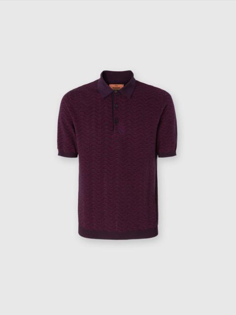 Virgin wool and viscose polo shirt with wave motif