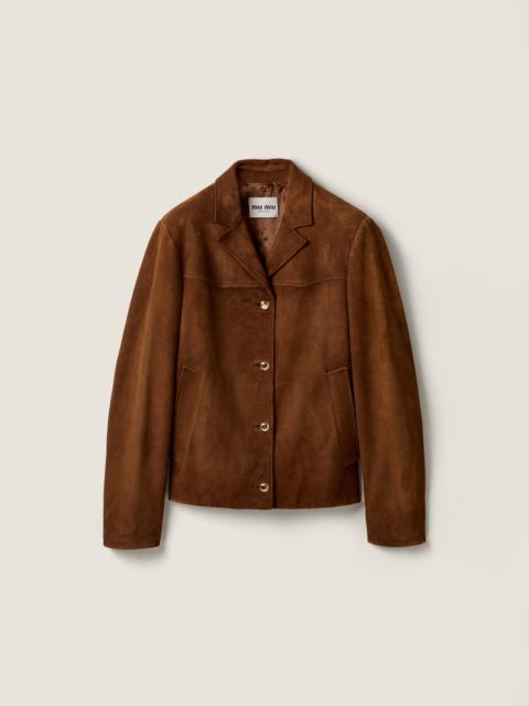 Waxed suede leather blouson jacket