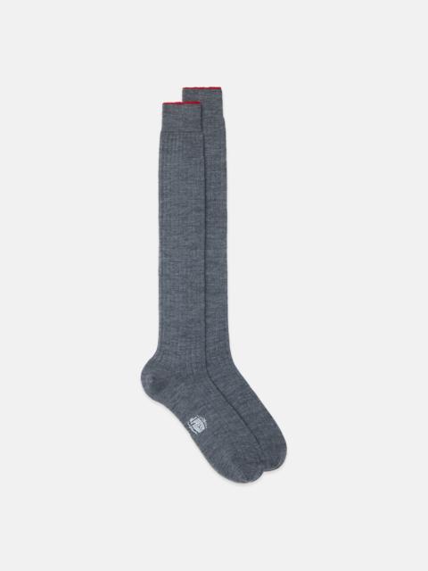 MADE-IN-ITALY MID-GREY OVER-THE-CALF MERINO WOOL SOCKS