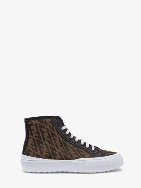 Brown fabric high-tops