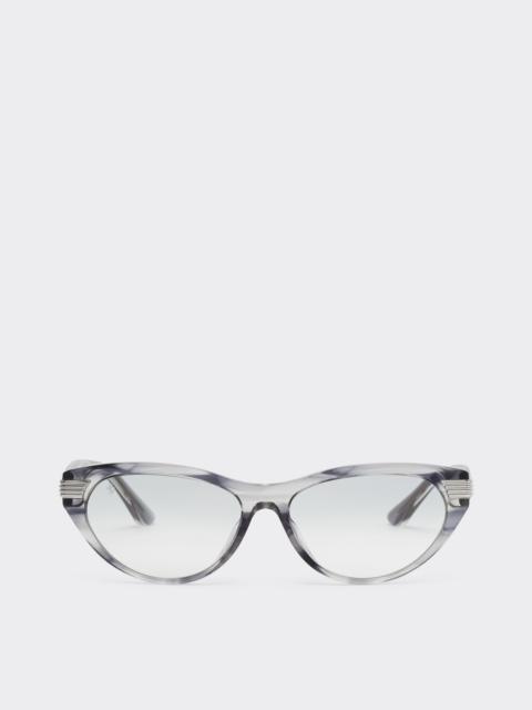 Blue stripedacetate sunglasses with gray gradient mirrored lenses