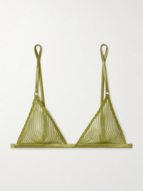 Silk-blend Satin-trimmed Embroidered Tulle Soft-cup Triangle Bra