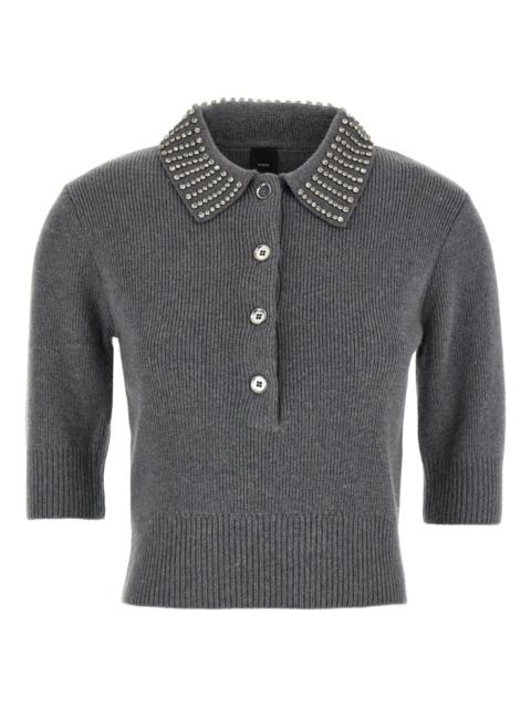 crystal-collar short-sleeve top