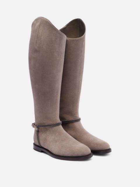 Monili suede knee-high boots