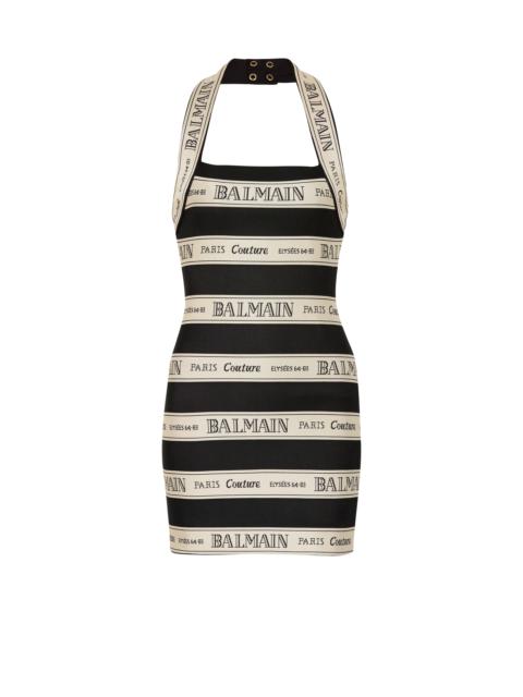 Jacquard halterneck dress with Balmain ribbon motif